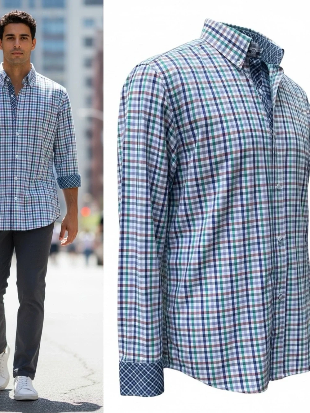 TaylorByrd Men's Sz. L Multicolor Tattersall Plaid Button-Down Shirt Long Sleeve